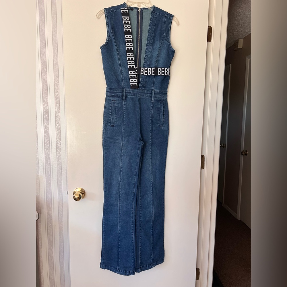 Bebe Denim Jumpsuit with Elastic Logo 0